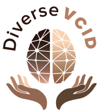 Diverse VCID Vertical Logo - two hands open with a brain in between them.